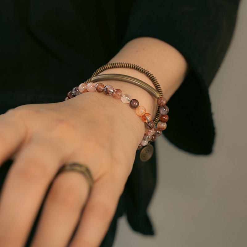 Buddha Stones Purple Phantom Red Hematoid Quartz Green Rutilated Quartz Copper Love Forgive Bracelet Bracelet BS 17