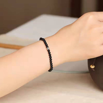 Buddha Stones Natural Black Obsidian Smoky Quartz Purification Strength Bracelet Bracelet BS 4