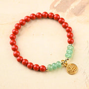 Collier bracelet porte-bonheur Foviel en cinabre tibétain et aventurine verte