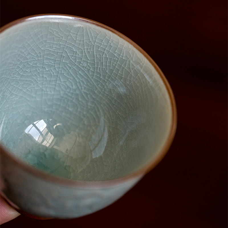 Buddha Stones Lotus Carved Ceramic Teacup Kung Fu Tea Cup Cup BS 5