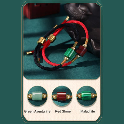 Buddha Stones Tibet Handmade Green Aventurine Red Stone Malachite Luck Protection Braided Rope Bracelet Bracelet BS 18