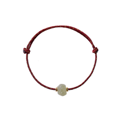 Buddha Stones 925 Sterling Silver Plated Gold Hetian Jade Lotus Luck Red String Bracelet Bracelet BS 7