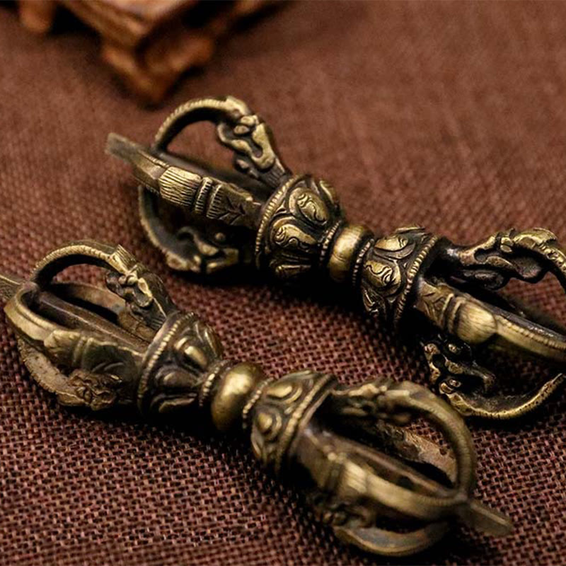 Buddha Stones Handmade Nepal Five Prong Three Prong Vajra Dorje Strength Copper Decoration Dorje BS 5