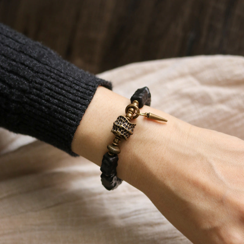 Buddha Stones Ebony Wood Copper Balance Protection Couple Bracelet Bracelet BS 3