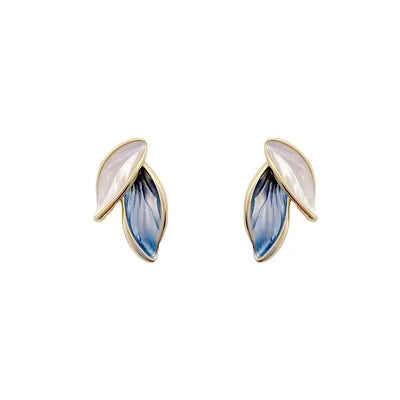 Buddha Stones Leaf Design Luck Stud Earrings Earrings BS 6