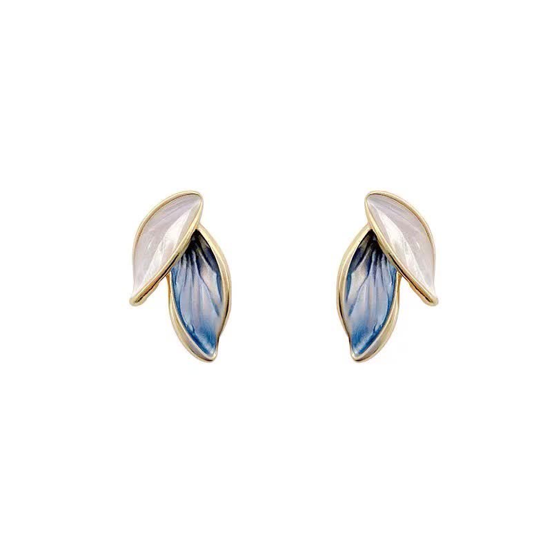 Buddha Stones Leaf Design Luck Stud Earrings Earrings BS 6
