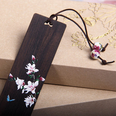 Buddha Stones Butterfly Flower Ebony Wood Bookmarks With Gift Box Bookmarks BS 3