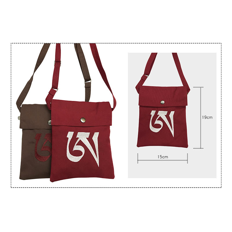 Buddha Stones Handmade OM Mantra Embroidered Spiritual Mind Practice Cotton Crossbody Bag Shoulder Bag Cellphone Bag Bag BS 11