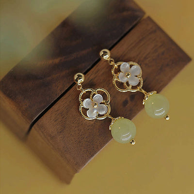 Buddha Stones Tridacna Stone Flower Jade Bead Blessing Drop Earrings