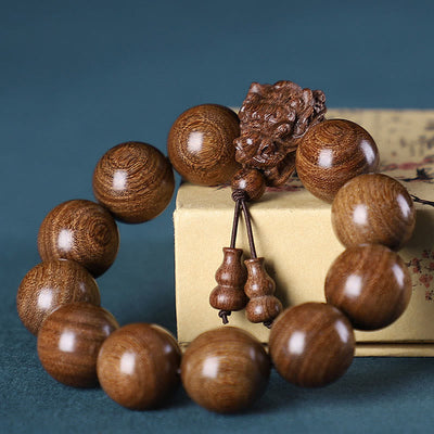Foviel Rosewood Green Sandalwood Small Leaf Red Sandalwood Dragon Carved Protection Bracelet
