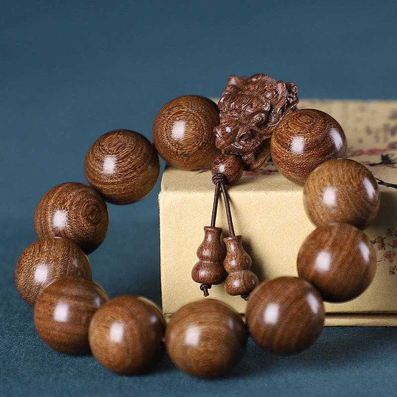 Foviel Rosewood Green Sandalwood Small Leaf Red Sandalwood Dragon Carved Protection Bracelet