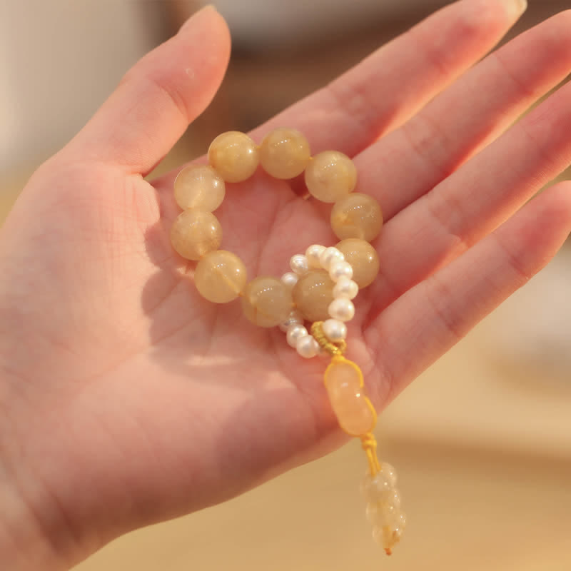 Buddha Stones Citrine Peace Buckle Prosperity Happiness Wrist Mala Wrist Mala BS 2