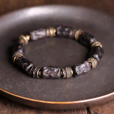 Buddha Stones Tibetan Ebony Wood Copper Calm Peace Bracelet Bracelet BS 18cm Regular Type
