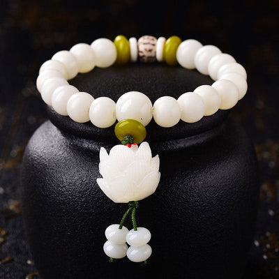Buddhastoneshop Lotus Natural White Bodhi Seed Luck Bracelet