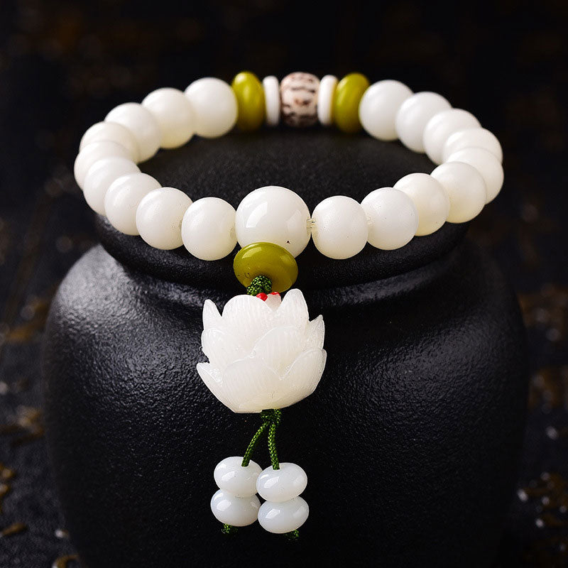 Buddhastoneshop Lotus Natural White Bodhi Seed Luck Bracelet