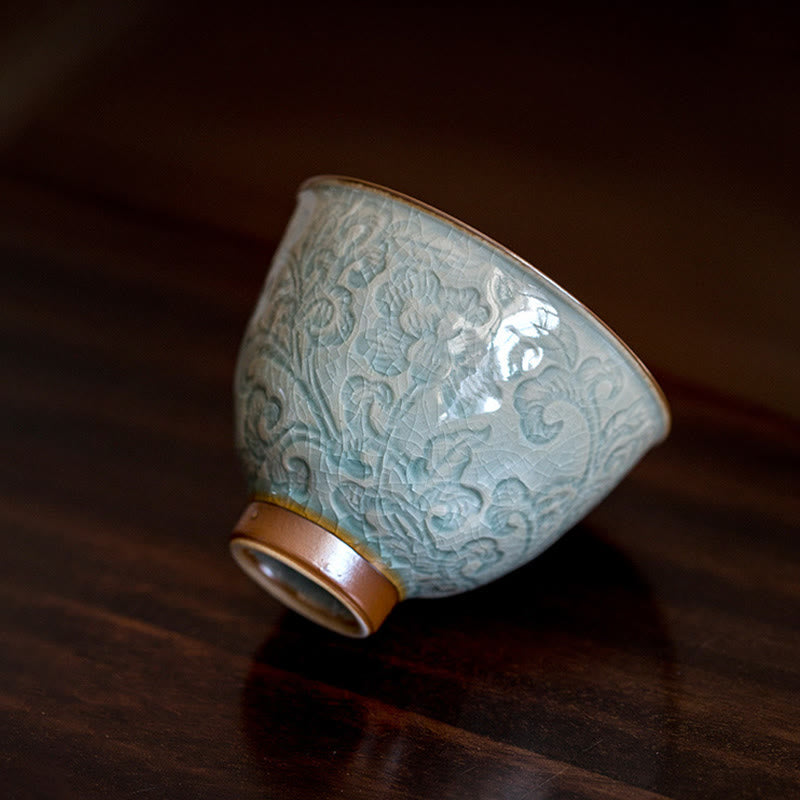 Buddha Stones Lotus Carved Ceramic Teacup Kung Fu Tea Cup Cup BS 2