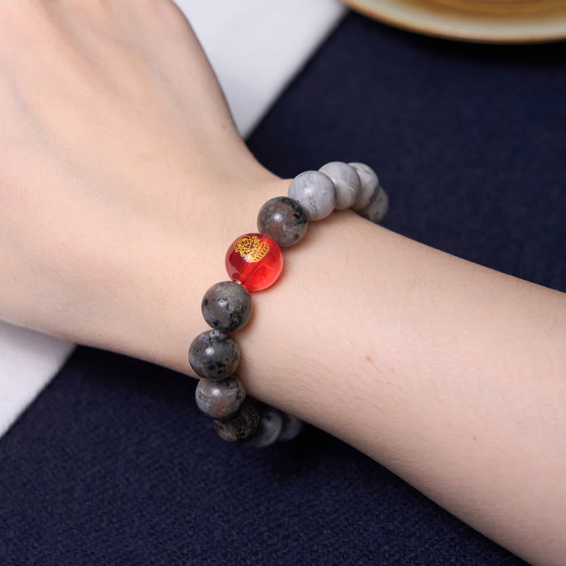 Buddha Stones Tibetan Nine-Eye Dzi Bead Picasso Jasper Positive Bracelet Bracelet BS 5