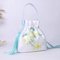 Buddha Stones Suzhou Embroidery Rabbit Lotus Epiphyllum Peony Magnolia Silk Tote Crossbody Bag Shoulder Bag Handbag Crossbody Bag BS Light Green Epiphyllum 20*20*7cm
