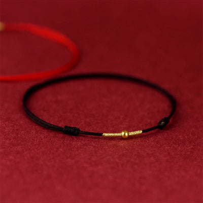 Buddha Stones 925 Sterling Silver Golden Bead Protection Braided Rope Bracelet Anklet Bracelet BS Black Anklet Circumference 21-27cm