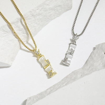 Buddha Stones Chalcedony Bamboo Pattern Harmony Necklace Pendant Necklaces & Pendants BS 14