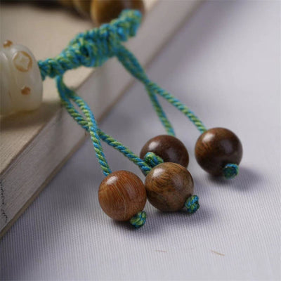 Buddha Stones Green Sandalwood Bodhi Seed Lucky Cat Positive Bracelet Bracelet BS 4