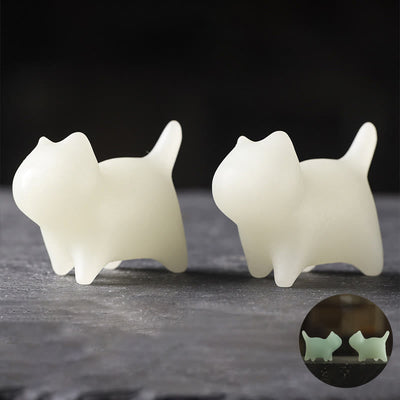 Buddha Stones 2Pcs Mini Cute Cat Glowstone Luminous Lucky Cat Energy Decoration Decorations BS 4.4*3.5*2.3cm(2Pcs Cat)