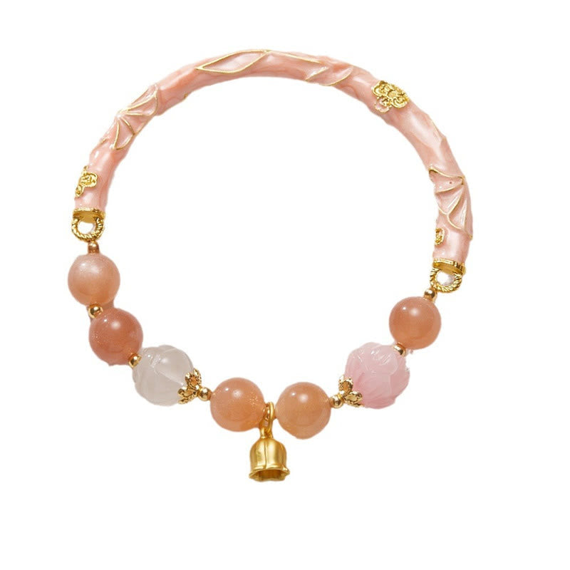 Buddha Stones Sun Stone Golden Silk Jade Lily of the Valley Charm Positive Bracelet Bangle Bracelet Bangle BS 16