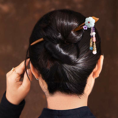 Buddha Stones Red Sandalwood Amethyst Aventurine Protection Hairpin Decoration Hairpin BS 3
