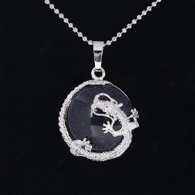 Buddha Stones Chinese Dragon Natural Quartz Crystal Healing Energy Necklace Pendant Necklaces & Pendants BS Blue Sandstone