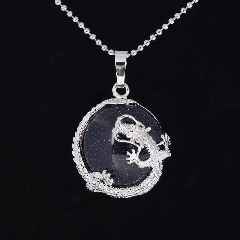 Buddha Stones Chinese Dragon Natural Quartz Crystal Healing Energy Necklace Pendant Necklaces & Pendants BS Blue Sandstone