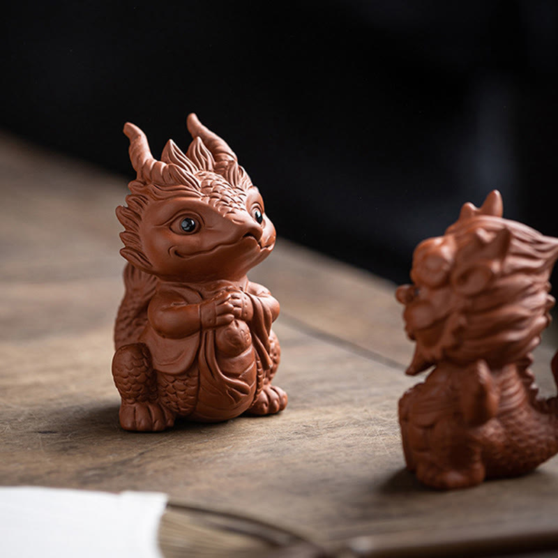 Buddha Stones Luck Dragon Wealth Tea Pet Purple Clay Figurine Decoration Decorations BS 6