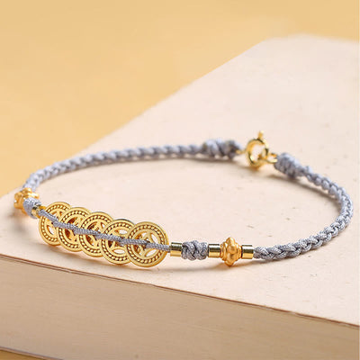 Buddha Stones Copper Coin Fortune Tree Pearl Luck Blue Rope Braided Bracelet Bracelet BS 9