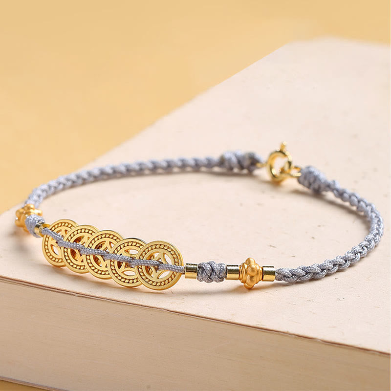 Buddha Stones Copper Coin Fortune Tree Pearl Luck Blue Rope Braided Bracelet Bracelet BS 9