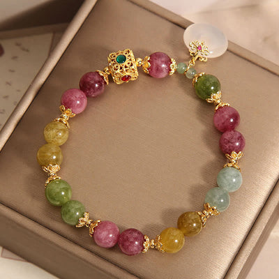 Buddha Stones Colorful Tourmaline Peace Buckle Charm Wisdom Bracelet Bracelet BS 1