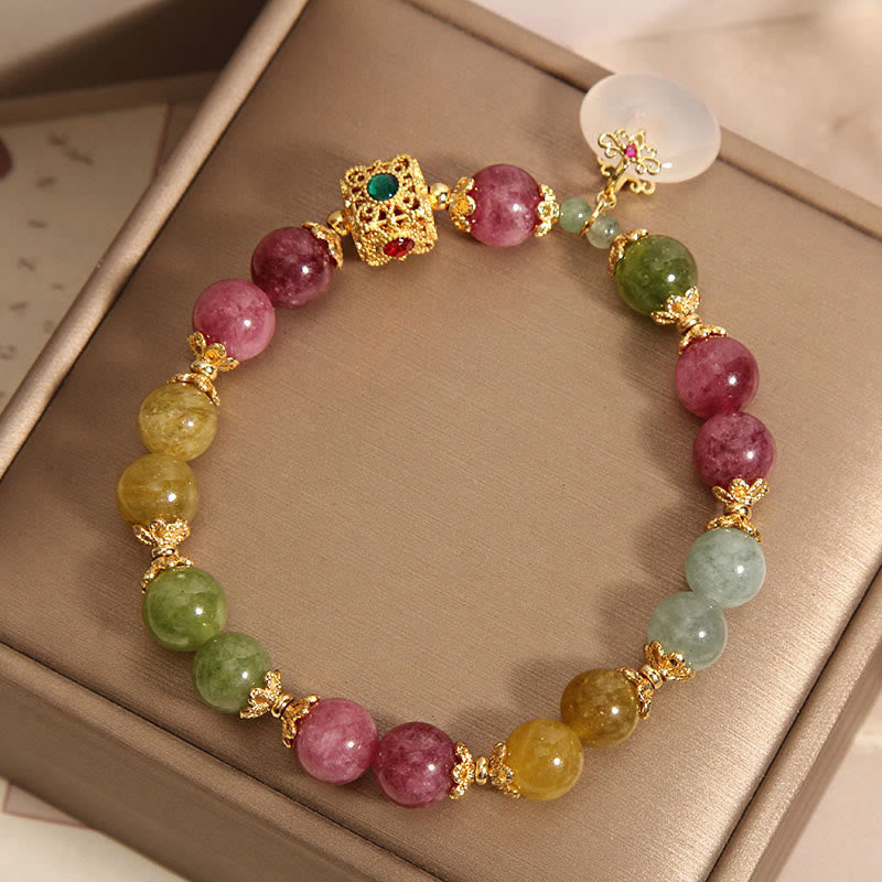 Buddha Stones Colorful Tourmaline Peace Buckle Charm Wisdom Bracelet Bracelet BS 1