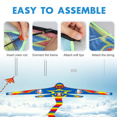 Fidtoy Fighter Plane Kite Set for Kids with 2 Easy Grip Handles