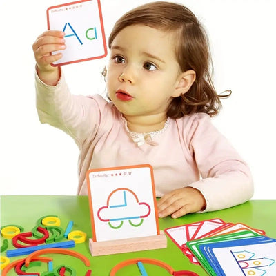 Tarjetas de puzle de emparejamiento de patrones con palos y anillos de madera - D41