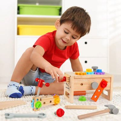 Fidtoy Wooden Tool Set for Kids 30 Piece Pretend Play Construction Toy for Toddlers