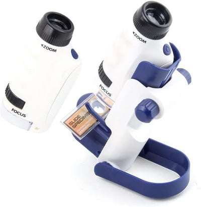 Fidtoy Kids Pocket Microscope 60x-120x Portable STEM Scientific Microscope Experiment Kit, Handheld Plastic Microscope for Ages 6+, LED Light, Slides, Base, Storage Bag, Home Science Exploration Toy