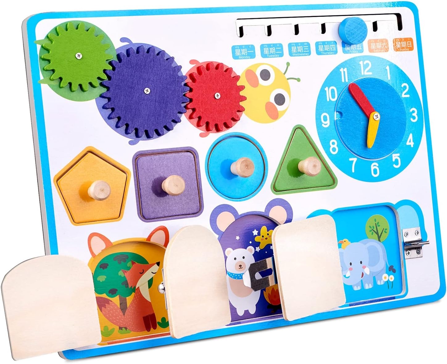 Fidtoy Wooden Shape Sensory Activity Busy Board Montessori Fine Motor Learning Toy for Kids Ages 2 to 6