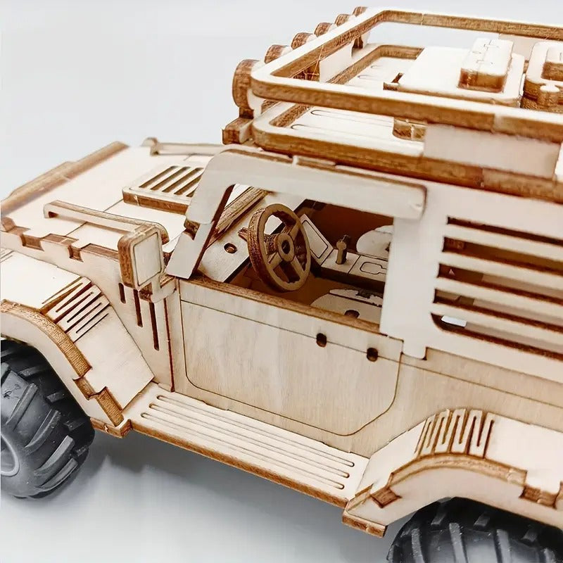Jeep mecánico de madera 3D para armar (125 piezas) - 802