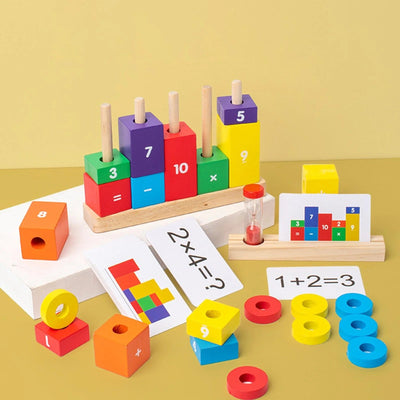 Fidtoy Wooden Math Learning Number Stacking Blocks Montessori Counting and Arithmetic Toy for Kids Ages 3+