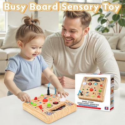 Fidtoy LED Simulated Ammeter Wooden Busy Board for Toddlers Light Switch STEM Activity Toy