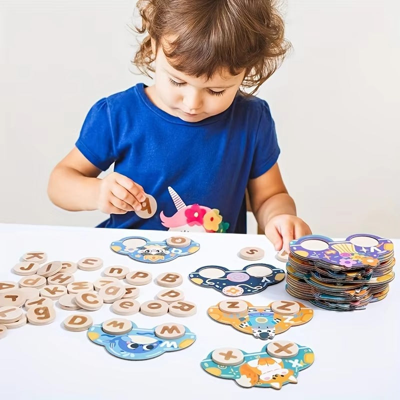 Fidtoy Wooden Animal Letters Car Cognitive Matching Card for Kids | Alphabet Spelling Car Game, Animal Recognition, Letter Learning, Word Matching, Fine Motor & Parent-Child Toy Age 3+