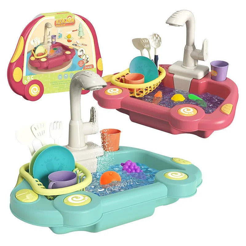 Fidtoy Kitchen Tools Wash Basin Pretend Play Sink Set with Running Water for Kids Role Play