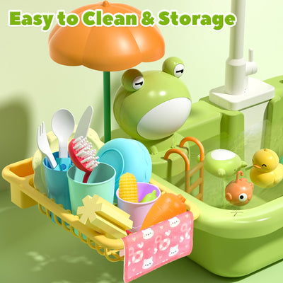 Fidtoy Kitchen Sink Playset with Running Water for Kids 3+