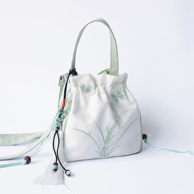 Buddha Stones Handmade Embroidered Flowers Canvas Tote Shoulder Bag Handbag Bag BS 14