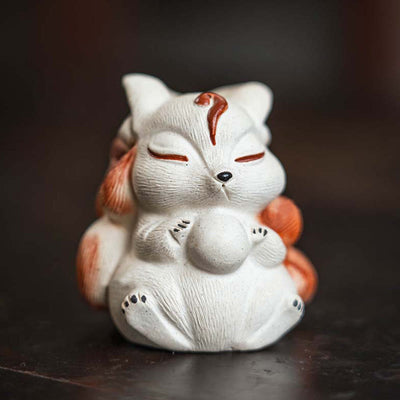 Buddha Stones Mini Nine-Tailed Fox Purple Clay Luck Desk Decoration Decorations BS 1