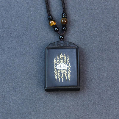 Buddha Stones 999 Sterling Silver Ebony Wood Lotus Inlaid Calm Necklace Pendant Necklaces & Pendants BS 2