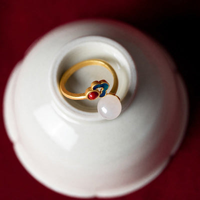 White Jade Auspicious Cloud Blessing Luck Ring Rings BS 7